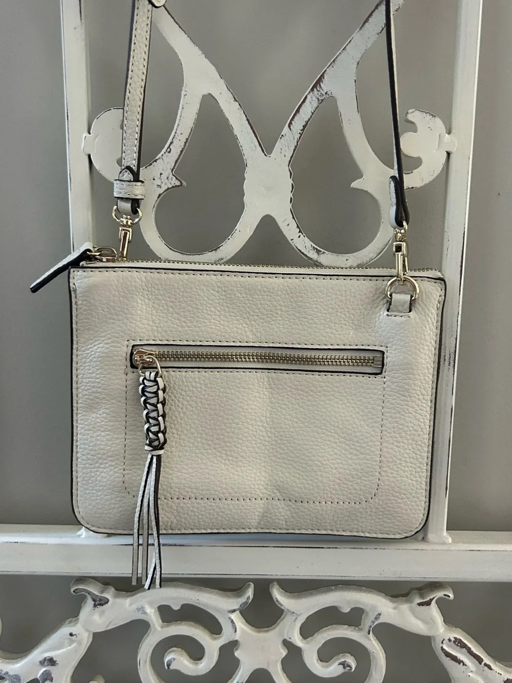 Women's Cream Crossbody Bag with Tassel Accent